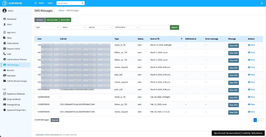 JustListenly calls listing with transcripts