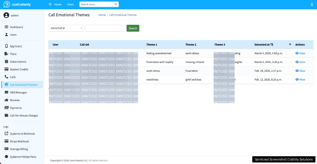 JustListenly payments dashboard