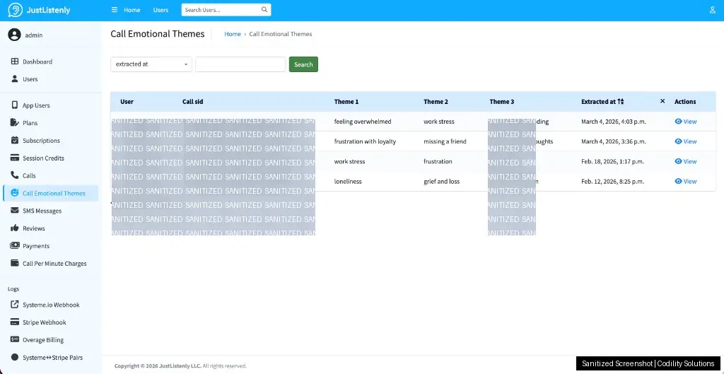 JustListenly payments dashboard
