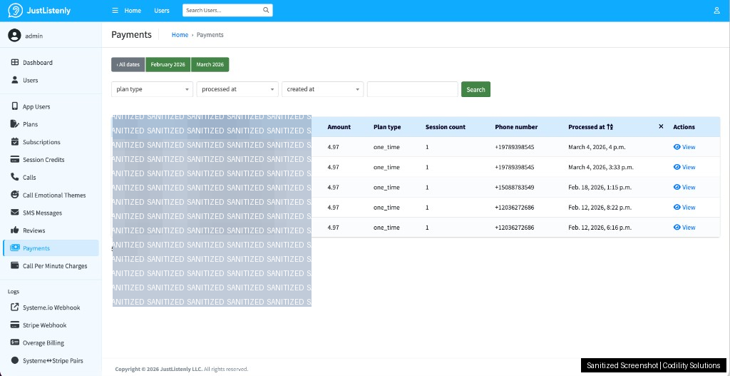 JustListenly SMS automation log