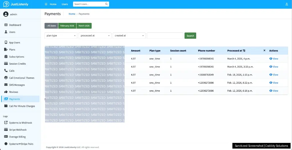 JustListenly SMS automation log