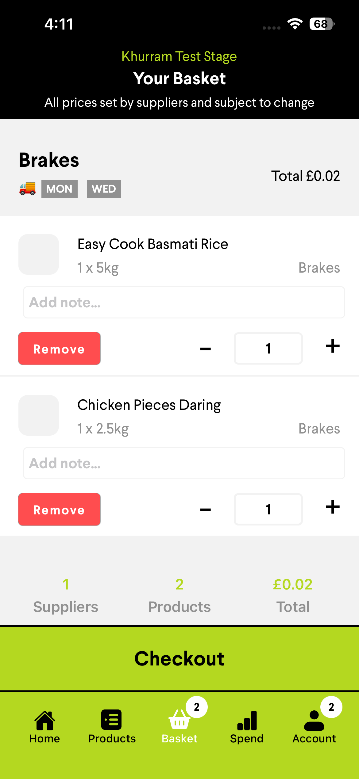 OMS mobile app - basket and checkout