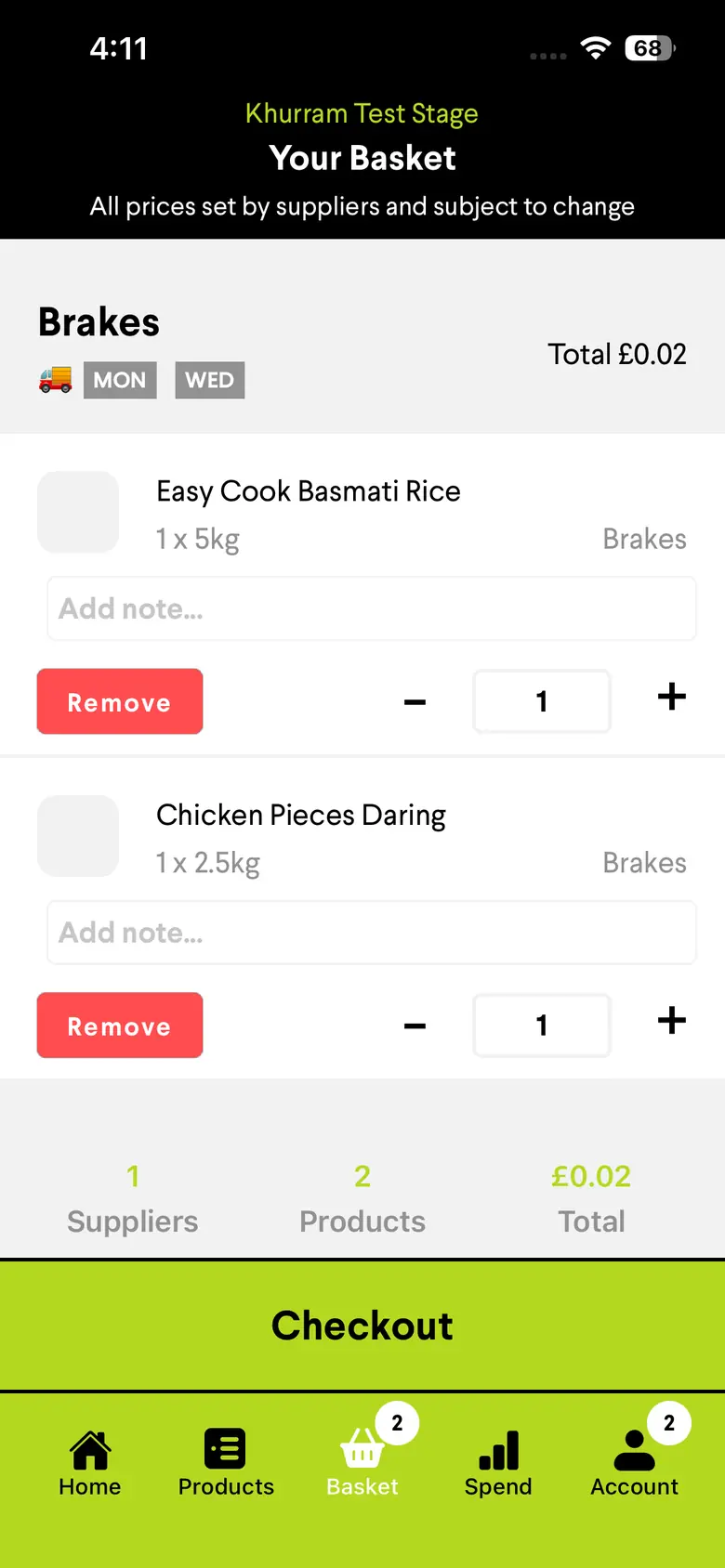 OMS mobile app - basket and checkout