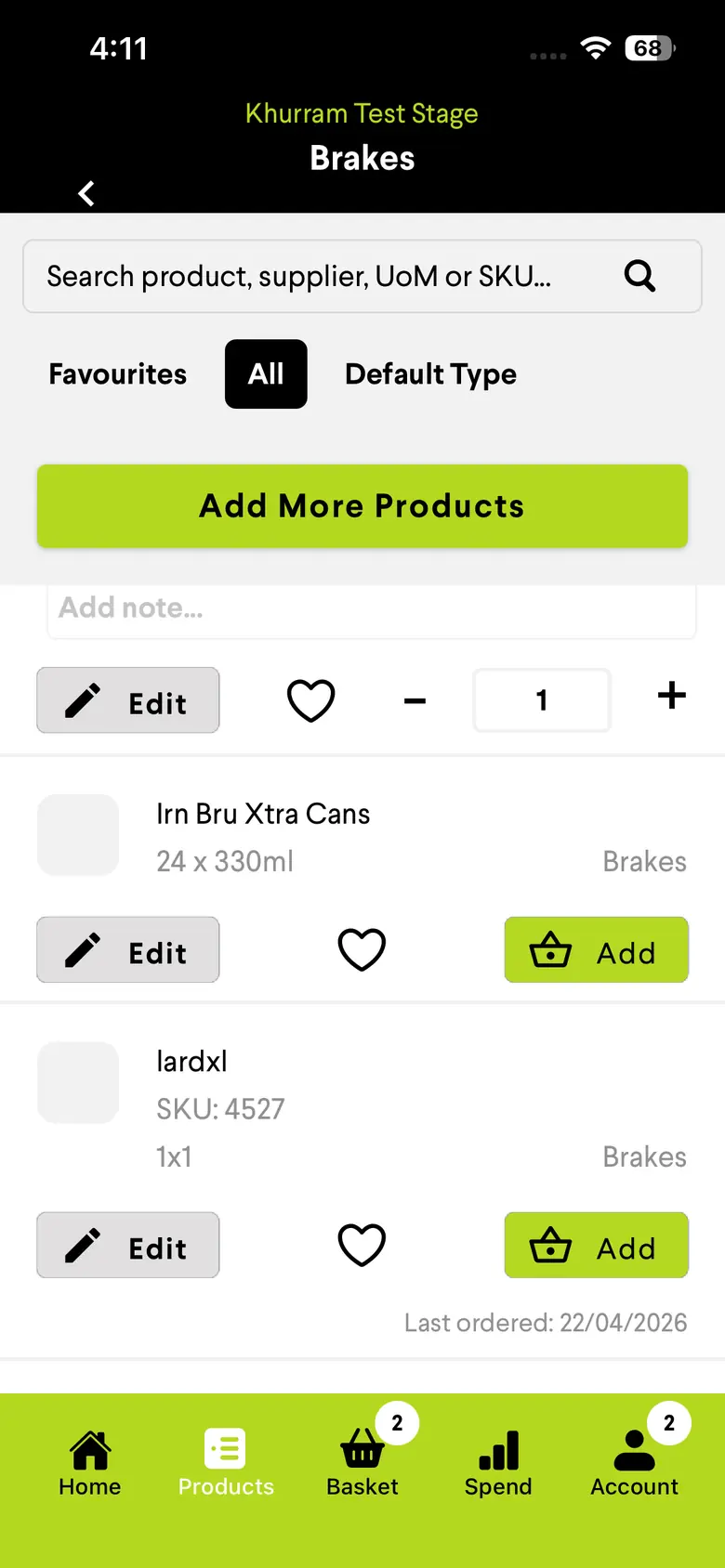 OMS mobile app - supplier catalogue