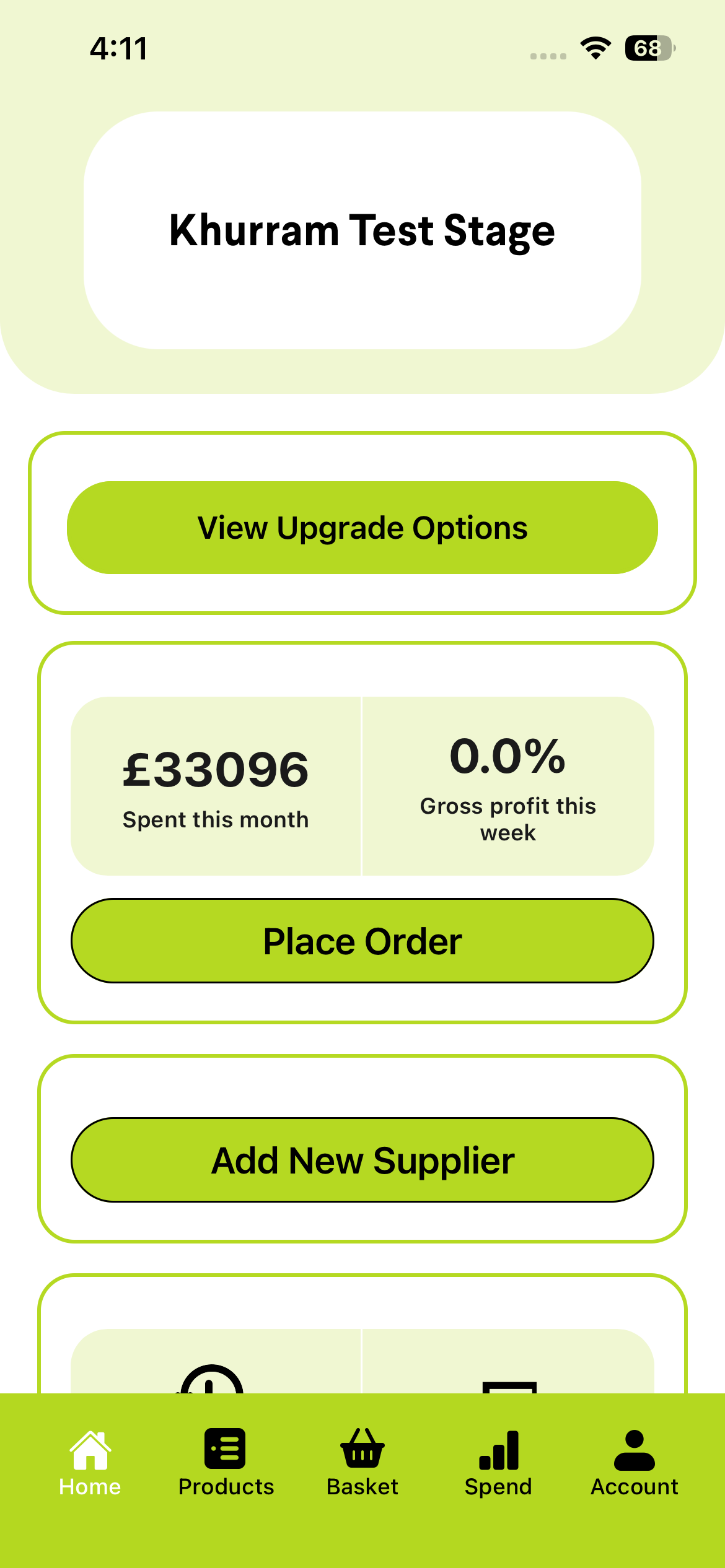 OMS mobile app - home dashboard