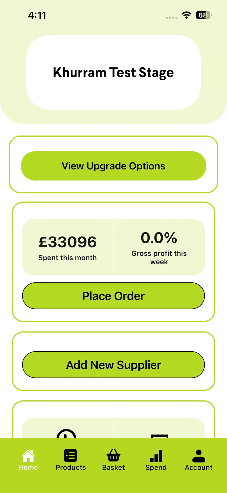 OMS mobile app - home dashboard