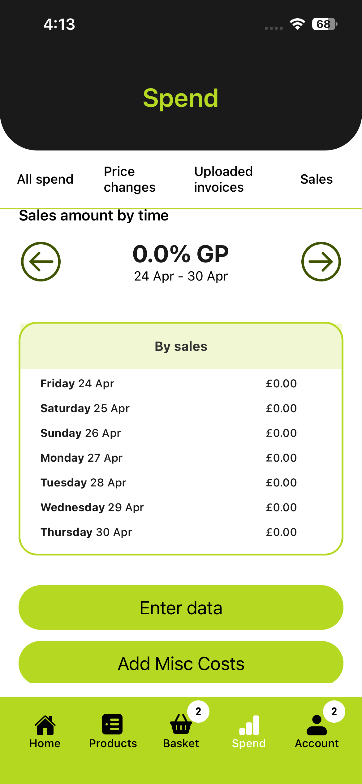 OMS mobile app - spend analytics