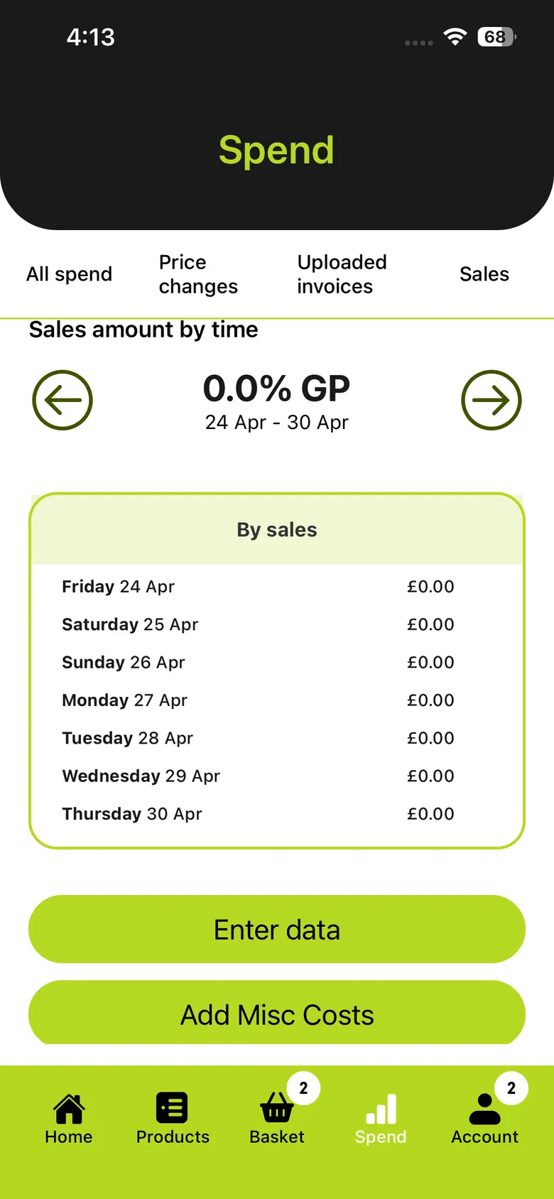 OMS mobile app - spend analytics