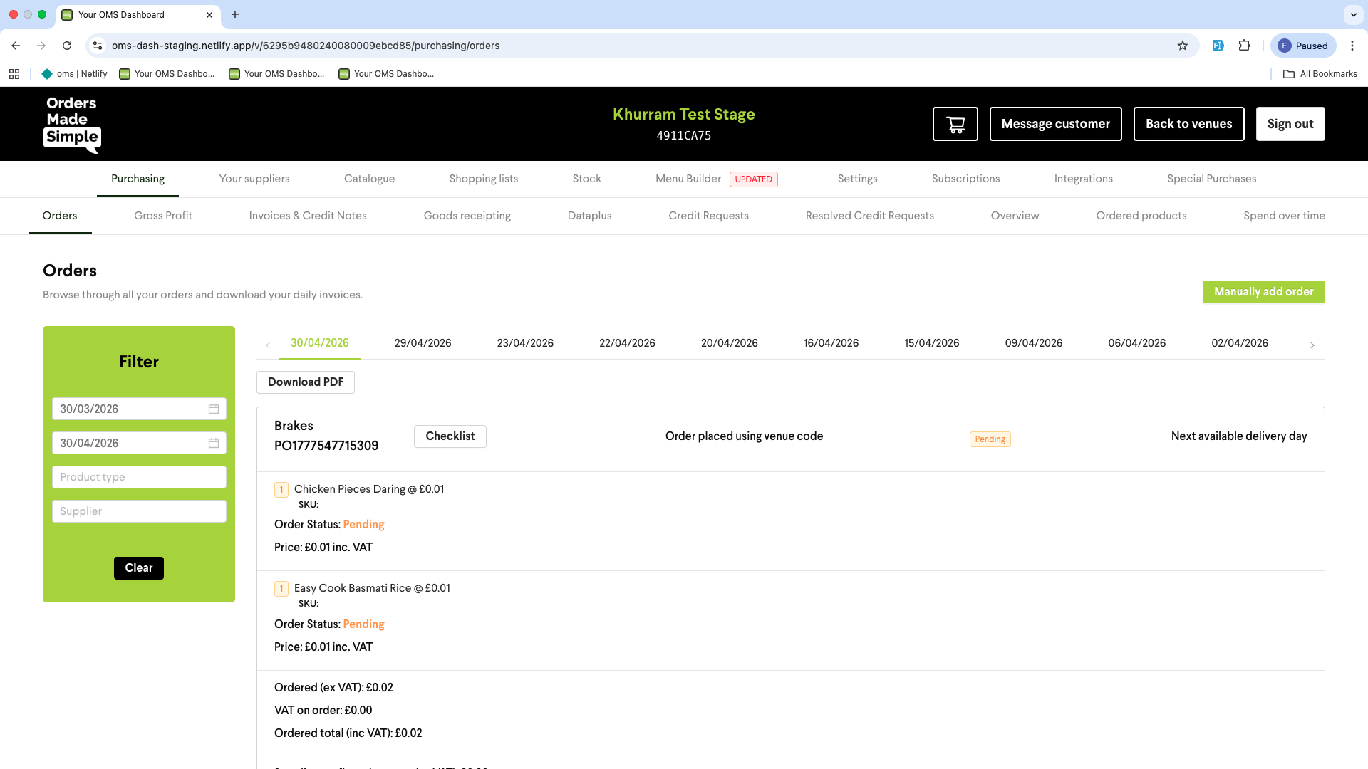 OMS web dashboard - orders