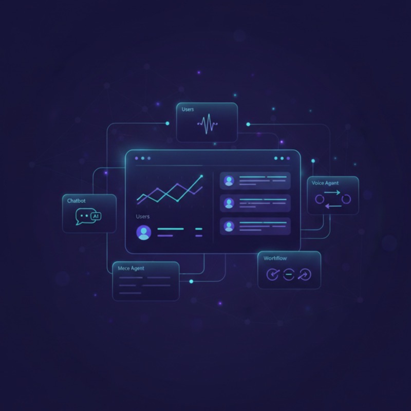 AI dashboard with chatbots, voice agents, and workflow automation